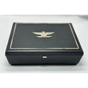 VINTAGE Mark IV Magnates Black Plastic Cigar Box w Gold Eagle Emblem  9.75”x7.5”